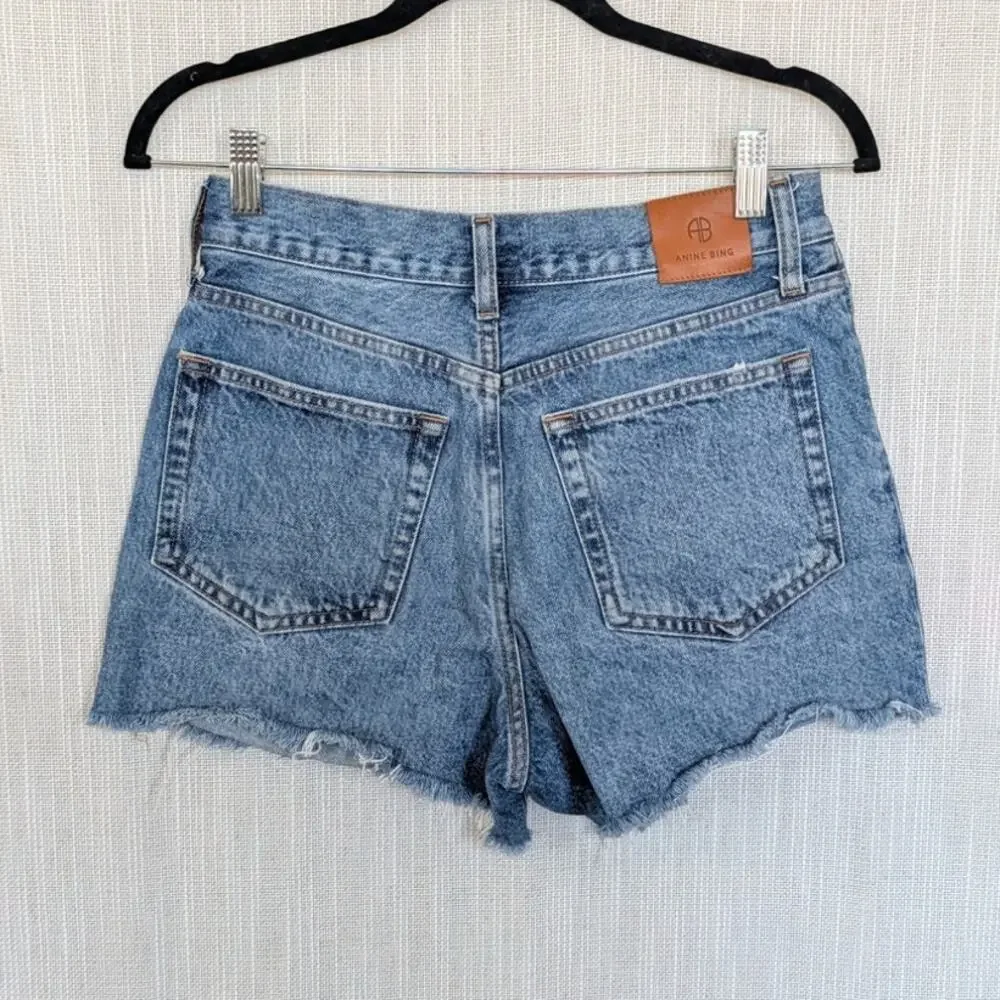 Anine Bing Gina Denim Mini Shorts Womens 27 Blue High-rise Hot